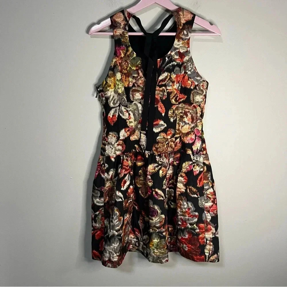 Anthropologie Leifsdottir Adelita Floral Shimmer Brocade Fit Flare Mini Dress 4 - Picture 8 of 11